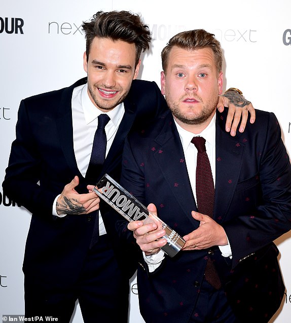 File photo dated 06/06/17 of James Corden (right) receives the Man Of The Year Award from Liam Payne (left) in the press room at the Glamour Women of the Year Awards 2017, Berkeley Square Gardens, London.  Liam Payne has died after falling from the third floor of a hotel in Buenos Aires, according to local officials. He was 31.Issue date: Wednesday October 16, 2024. PA Photo. See PA story DEATH Payne. Photo credit should read: Ian West/PA Wire