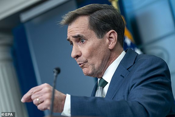 epa11773157 US National Security Communications Advisor John Kirby speaks during the daily press briefing in the James S. Brady Briefing Room at the White House in Washington, DC, USA, 12 December 2024.  EPA/BONNIE CASH / POOL